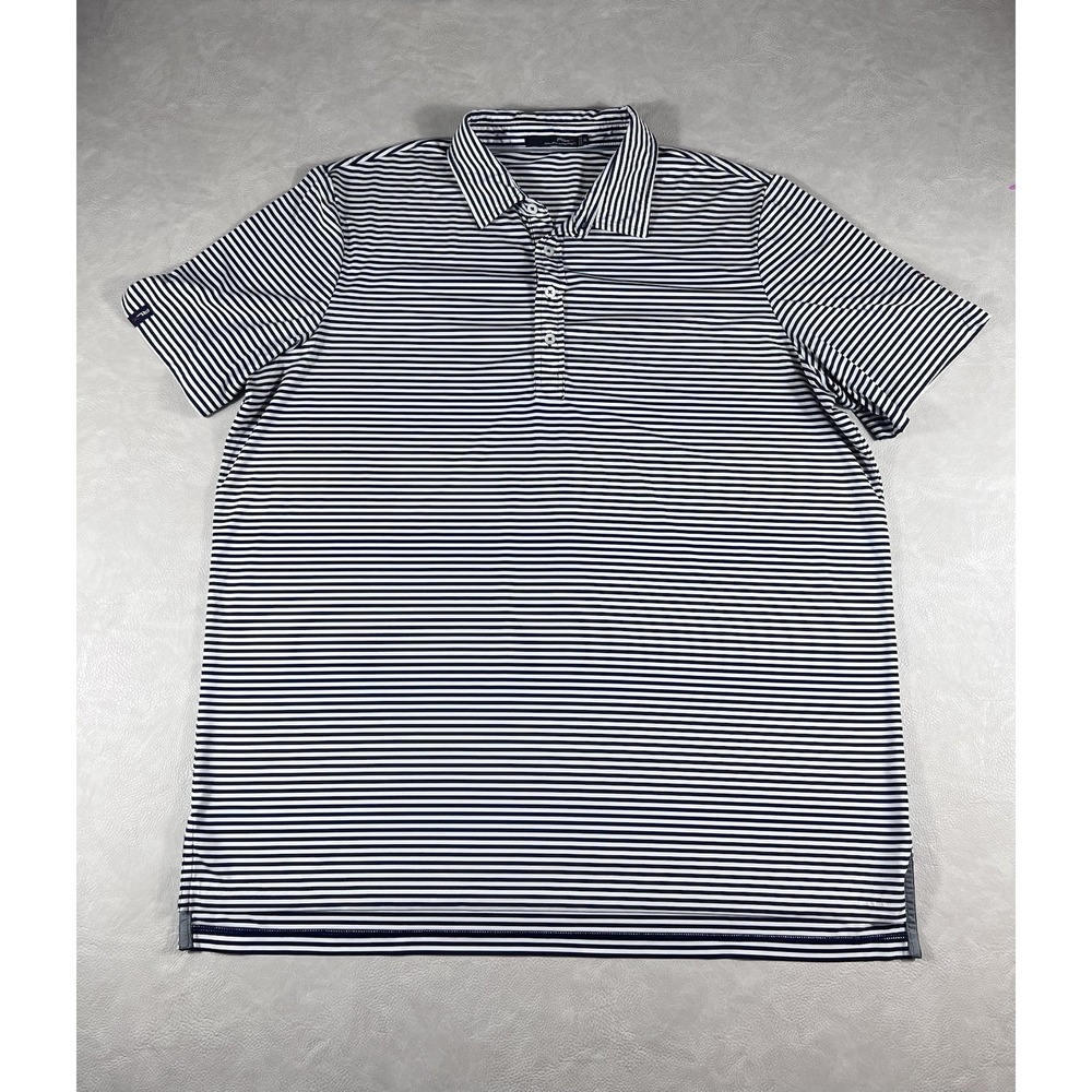 RLX Ralph Lauren Golf Polo Size XXL Navy Blue Stripe Cog Hill Dubsdread Shirt - Picture 2 of 8